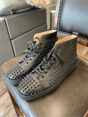 Men's Christian Louboutin Black Studded High-Top Sneakers